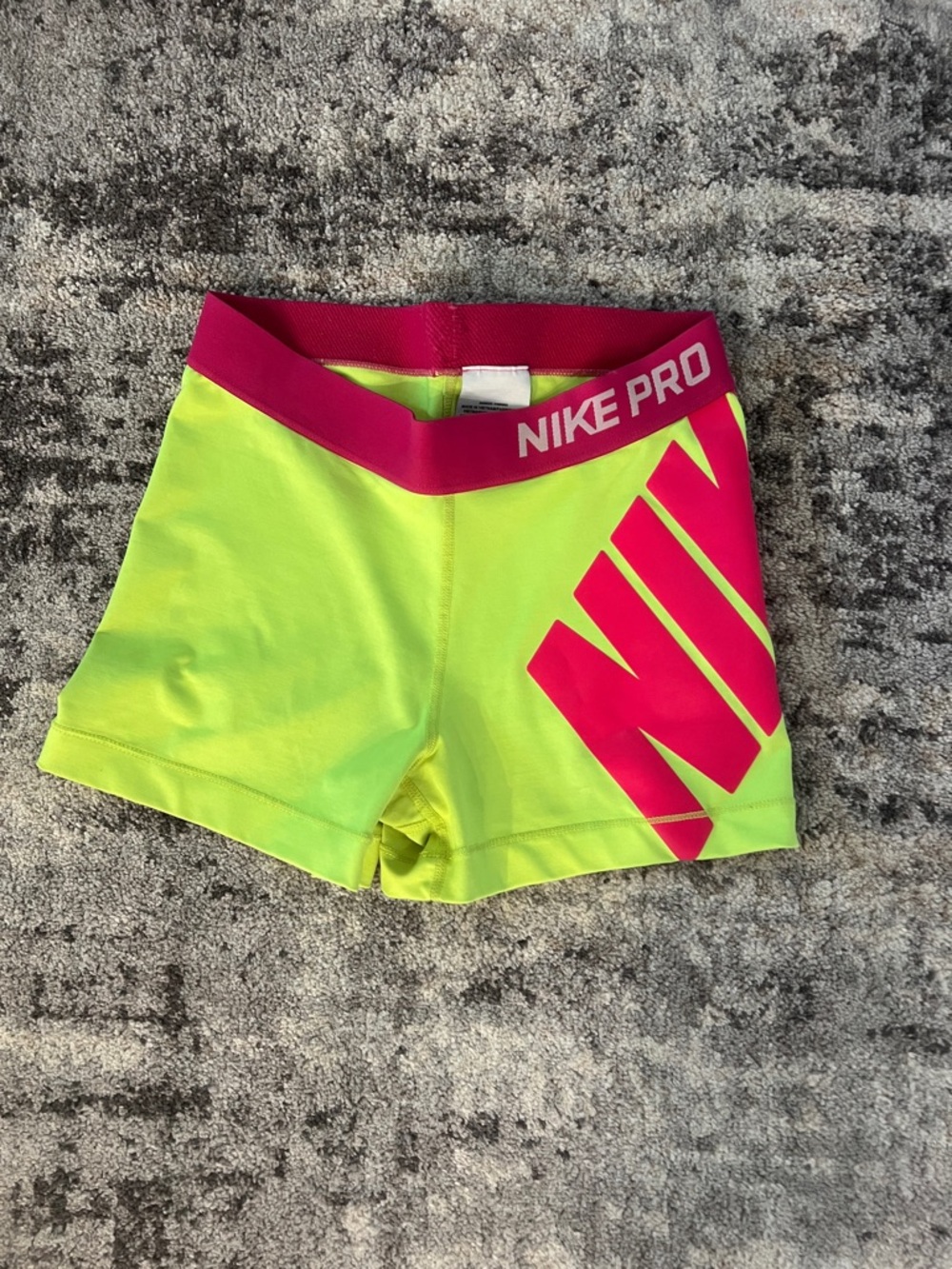 Nike Pro Neon Yellow Bike Shorts with Hot Pink Waistband & Logo